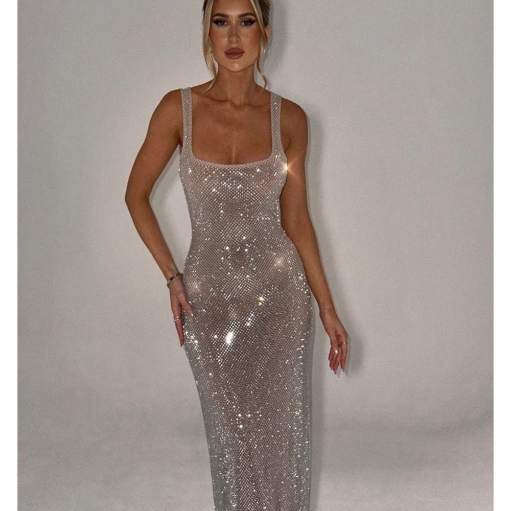 Glamorous Silver Sequin Maxi Dress